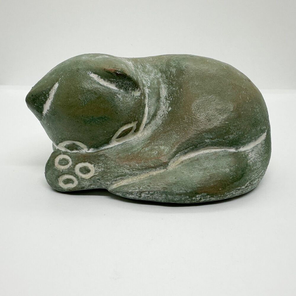 Vintage Handmade Concrete Isabel Bloom Sleeping Cat Sculpture Figurine